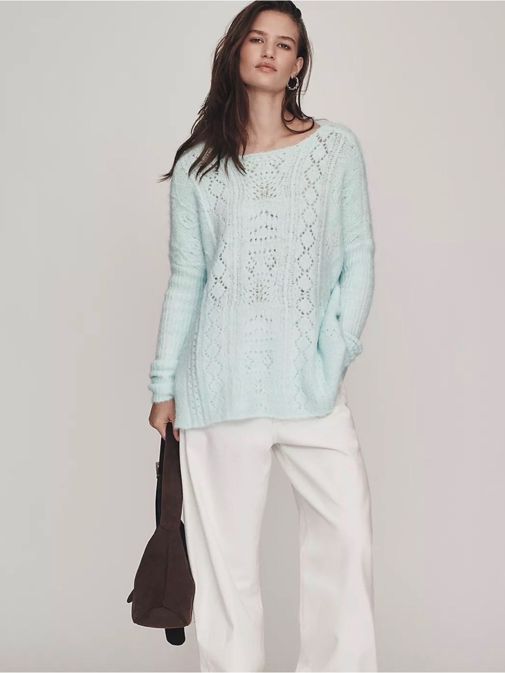 By Anthropologie Size XS Light Blue Long-Sleeve Pointelle Sweater NEW!